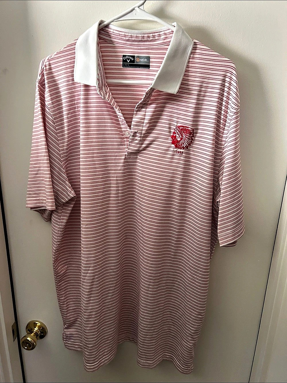 Callaway Opti-Dri Striped Performance Golf Polo White & Red Large